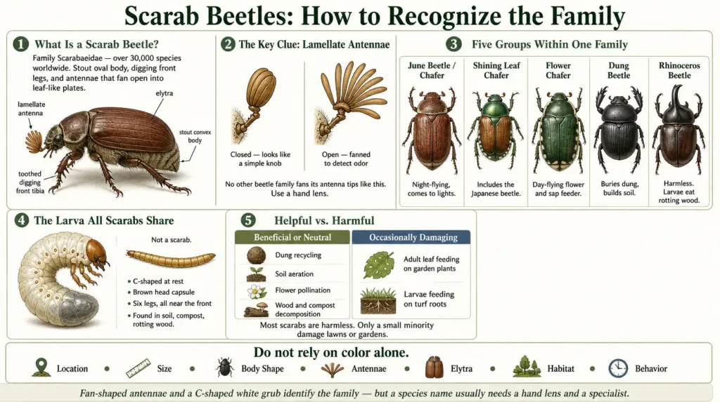 scarab beetles identification, types & key traits
